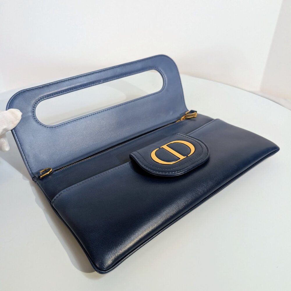 Dior Bicolor Blue Lambskin Flap Clutch with Gold-Tone Dior Chain - Picture 8 of 16